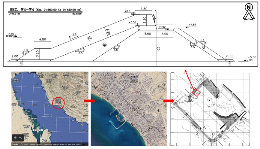 Rubble-mound breakwater design used in probabilistic coastal engineering research